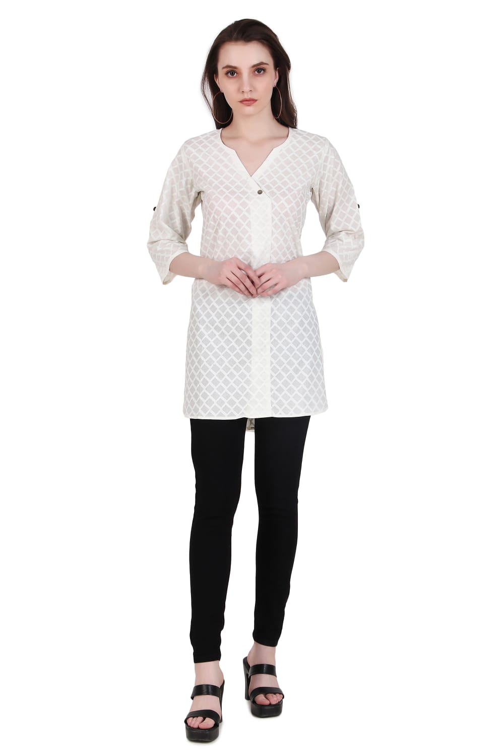 White Solid Short Kurta