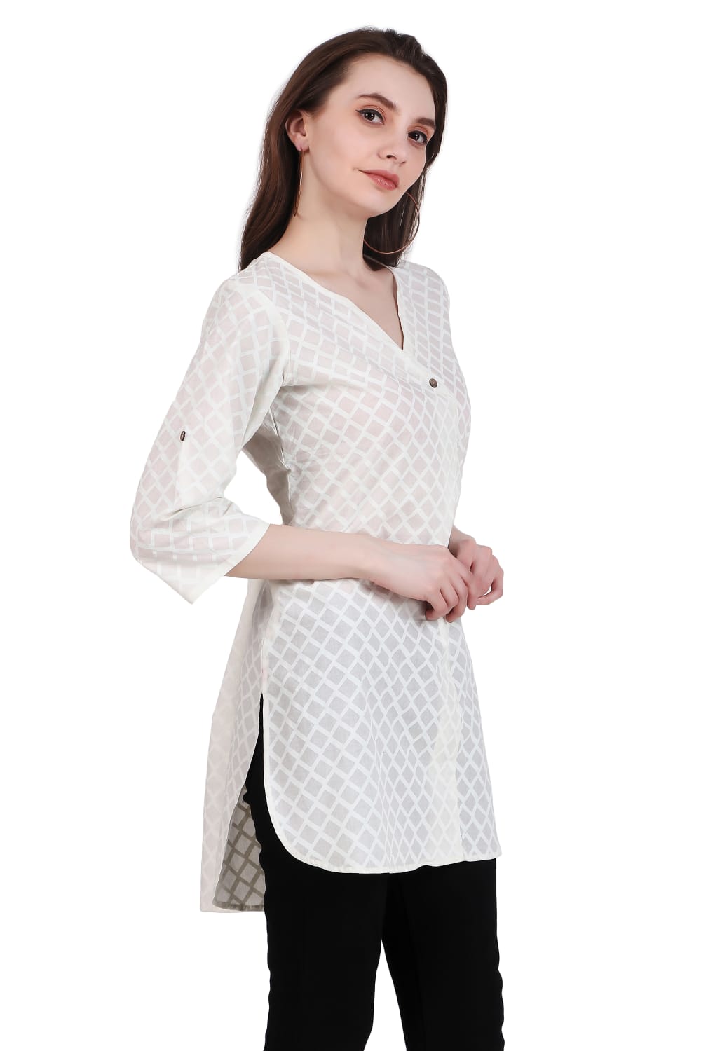 White Solid Short Kurta