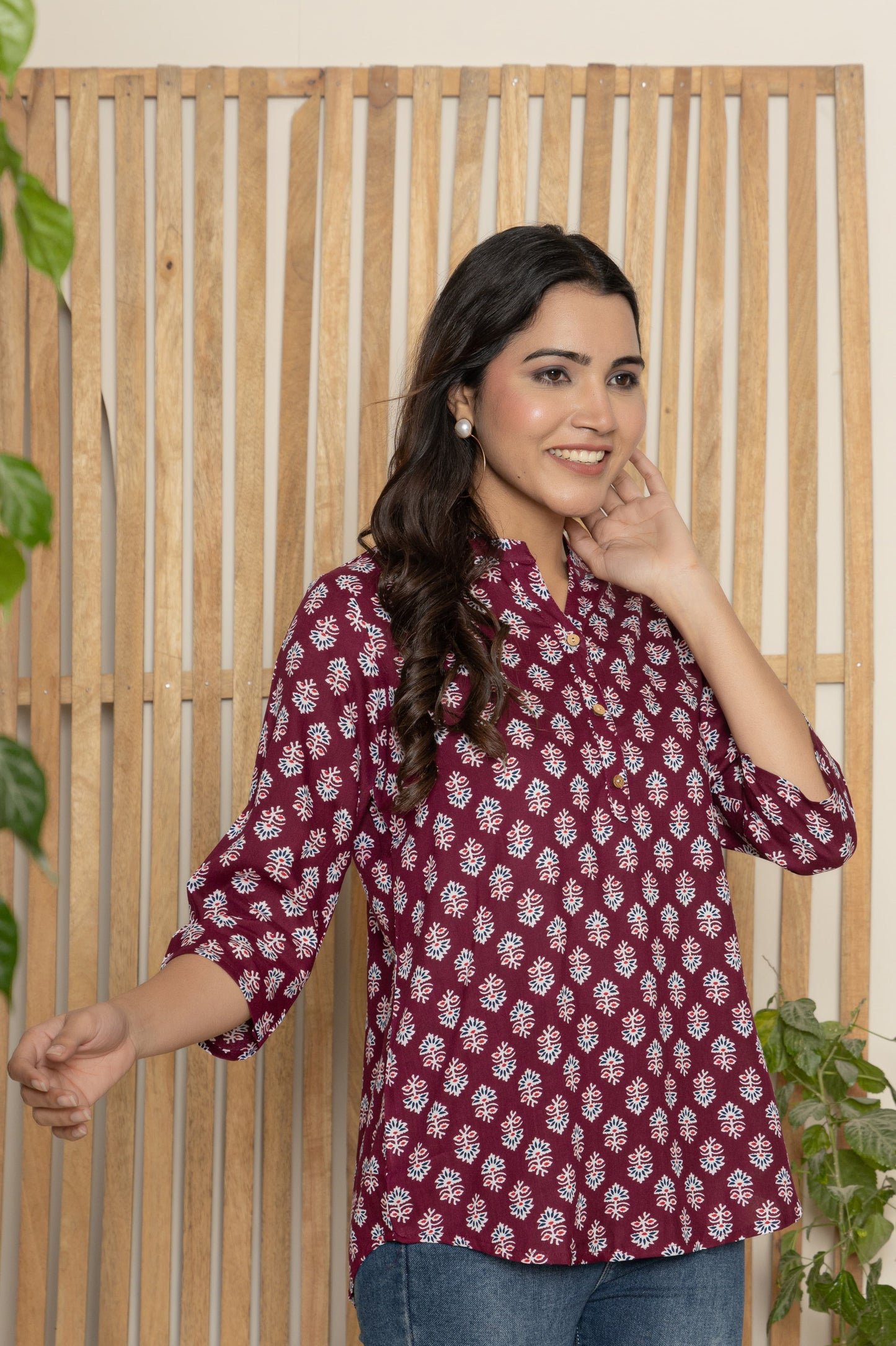 Wine Floral Texo Tunic Top