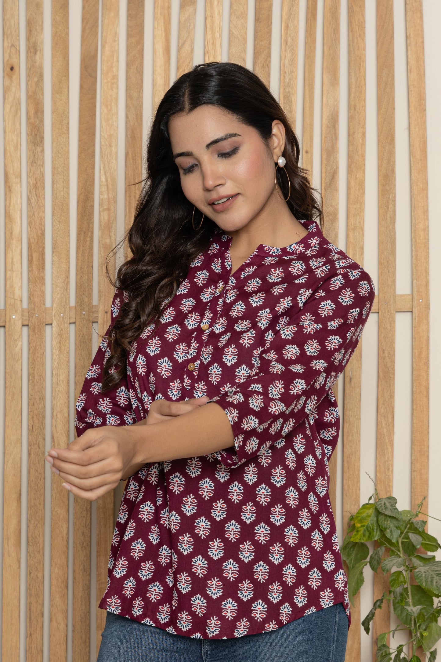 Wine Floral Texo Tunic Top