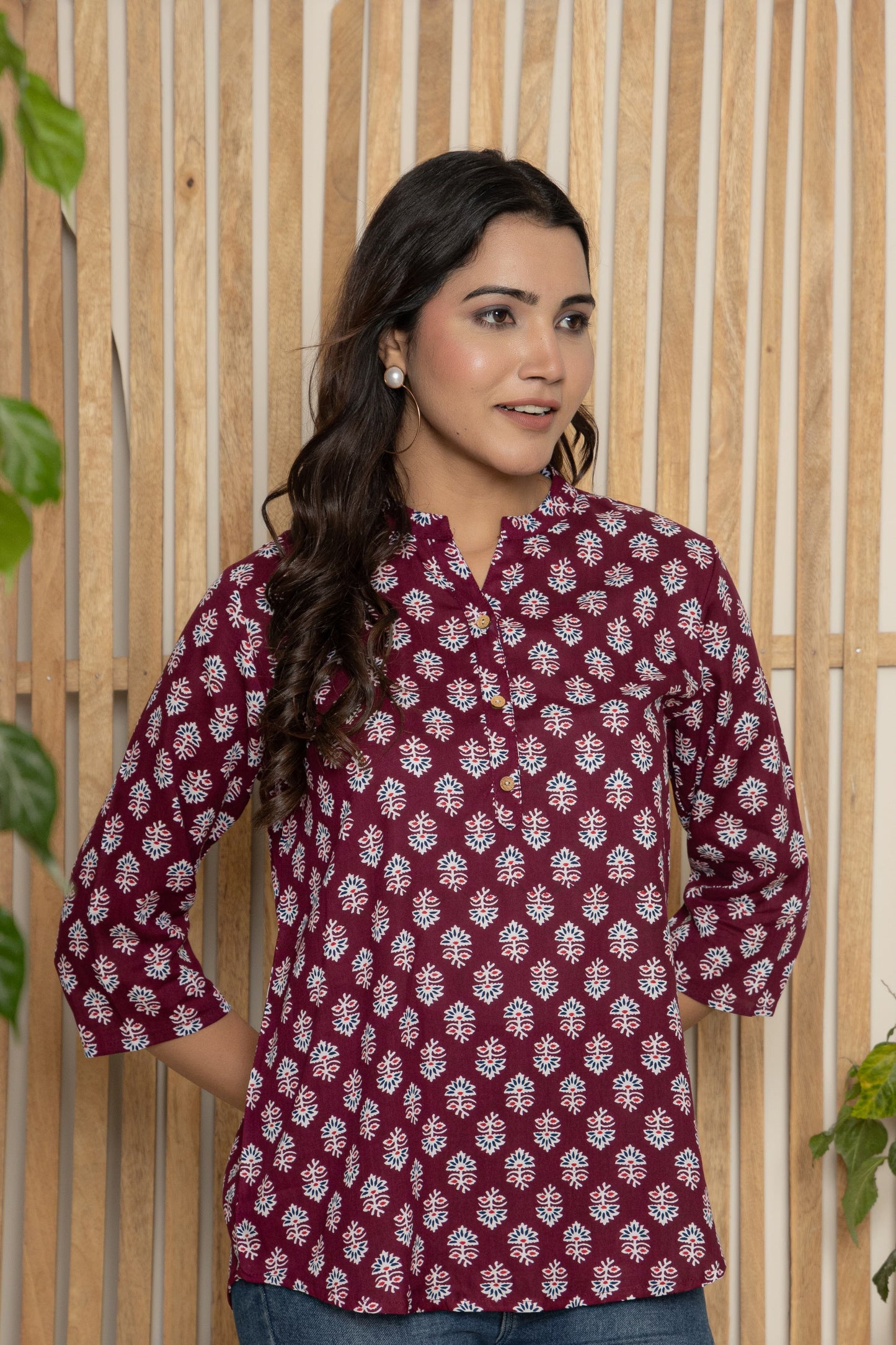 Wine Floral Texo Tunic Top