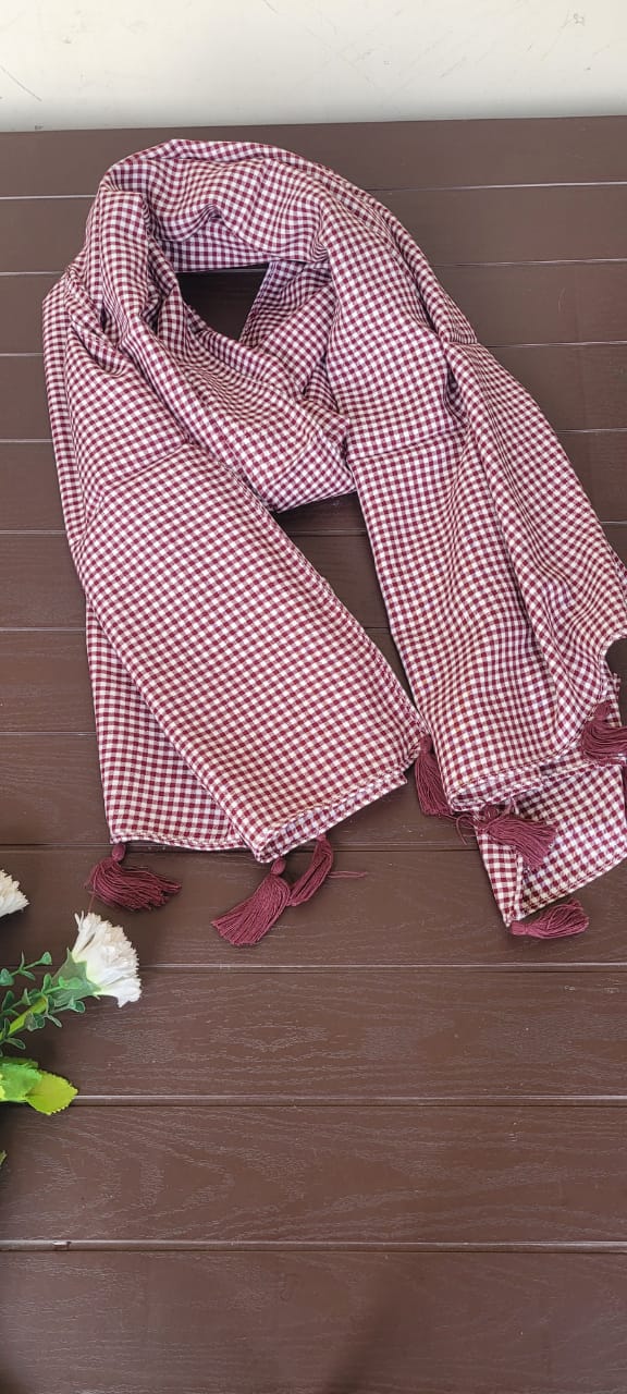 Wine Check Print Scarf