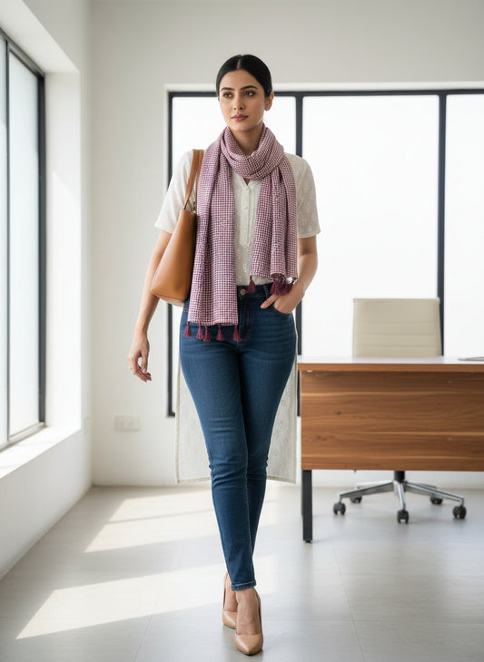 Wine Check Print Scarf