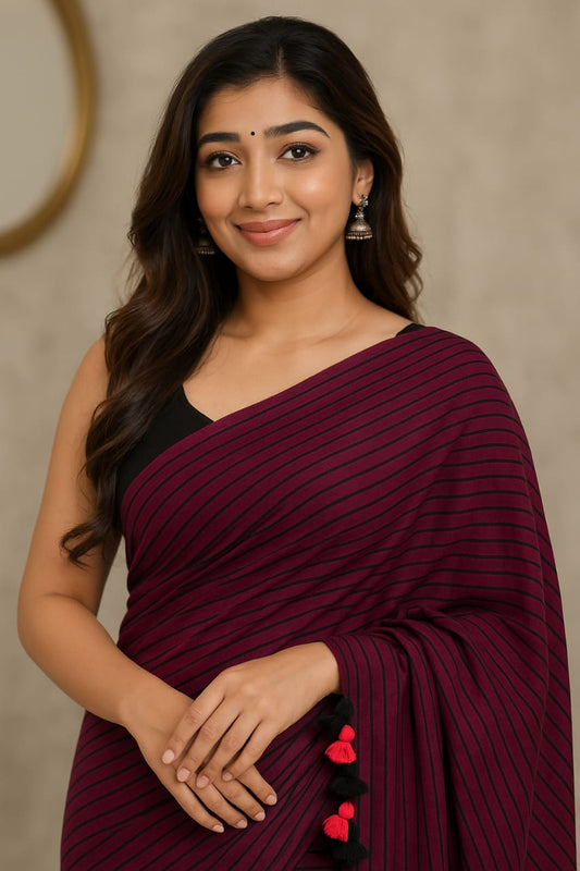 Wine Pure Handloom  Saree