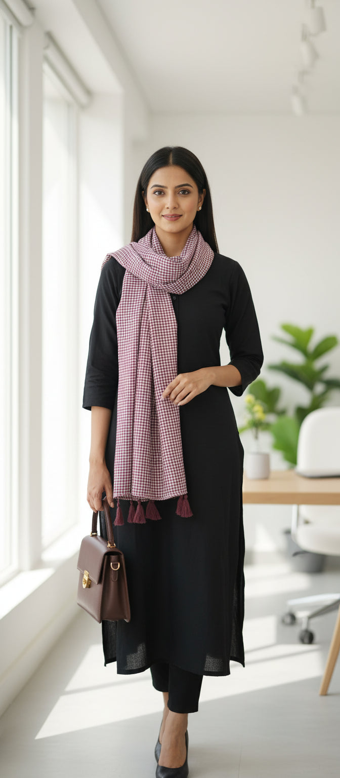 Wine Check Print Scarf