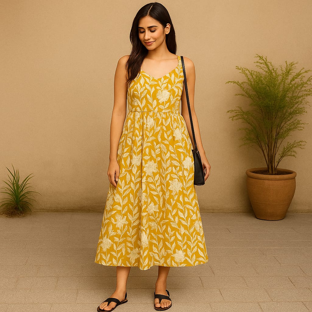 Yellow cotton Strappy  kurta