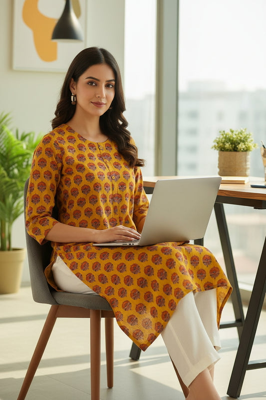 Yellow Handy Print kurta