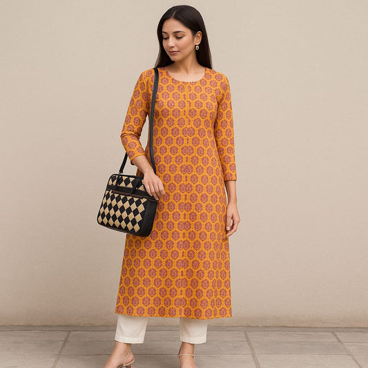 Yellow Floral Printed kurta