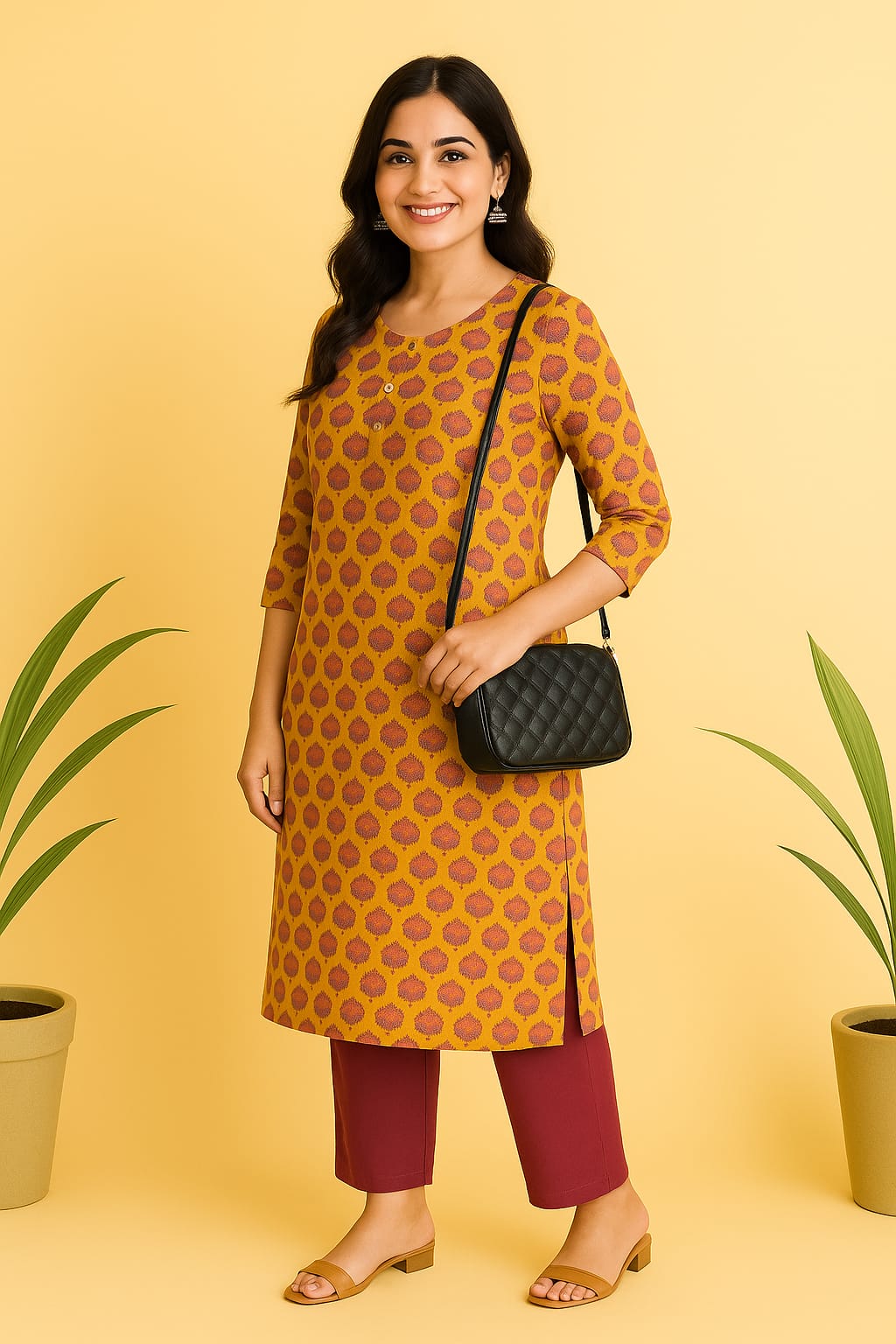 Yellow Floral Printed kurta