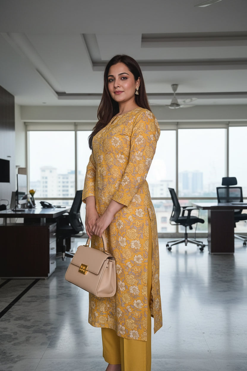 Yellow Floral Printed Kurta