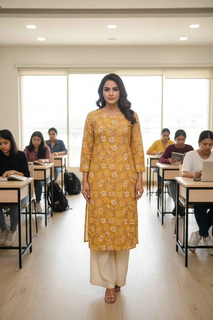 Yellow Floral Printed Kurta