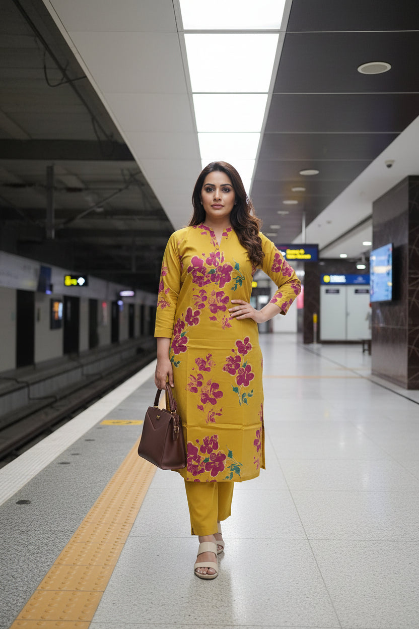 Yellow Hand Print Kurta