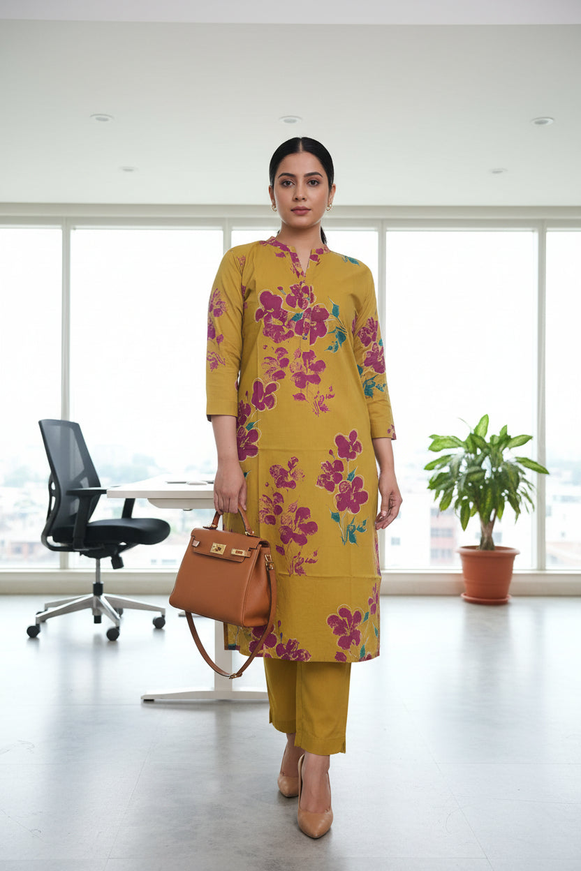 Yellow Hand Print Kurta