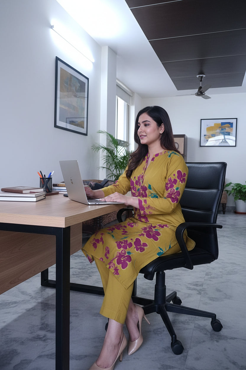 Yellow Hand Print Kurta