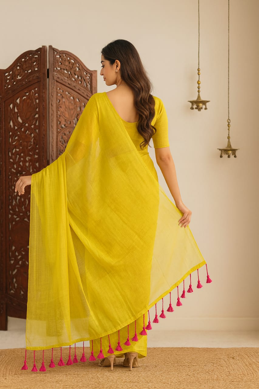 Metallic Yellow Tissue Saree