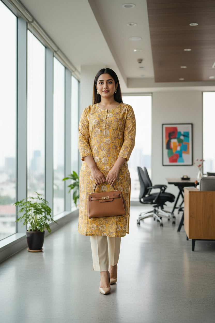 Yellow Floral Printed Kurta