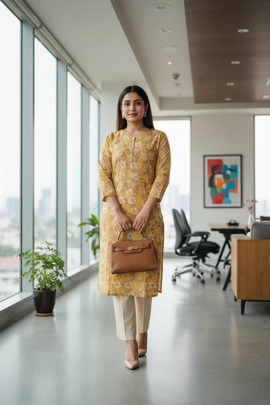 Yellow Floral Printed Kurta