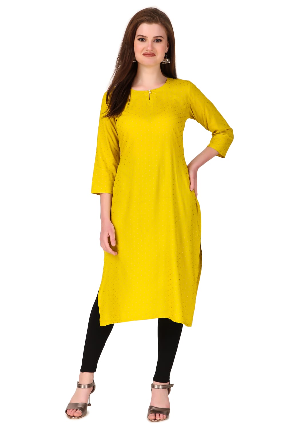 YELLOW POLKA ASH KURTA