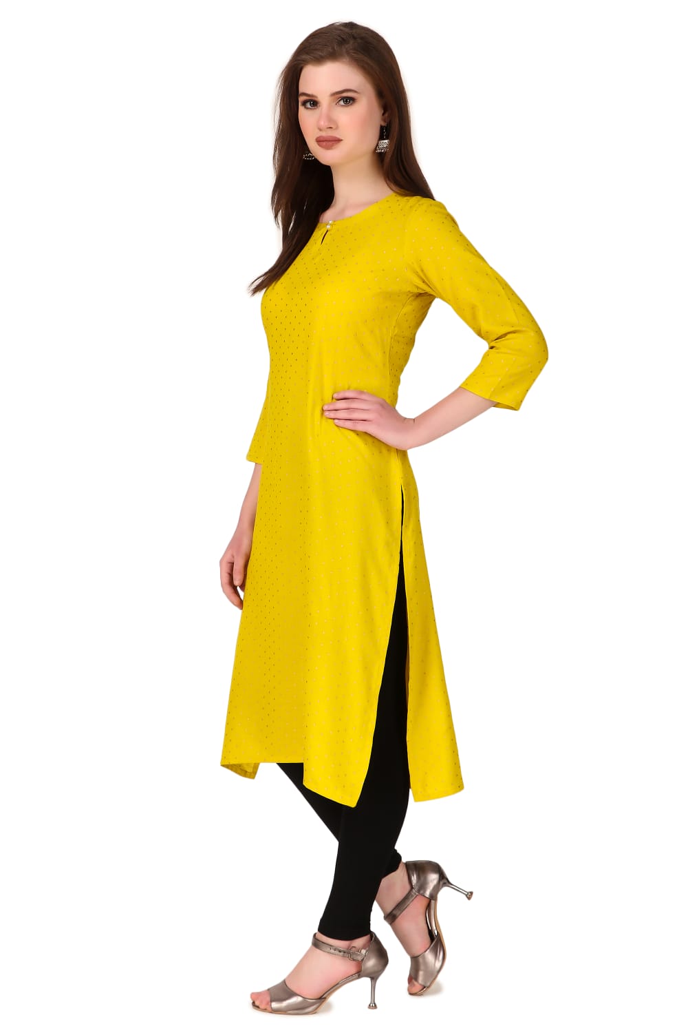 YELLOW POLKA ASH KURTA