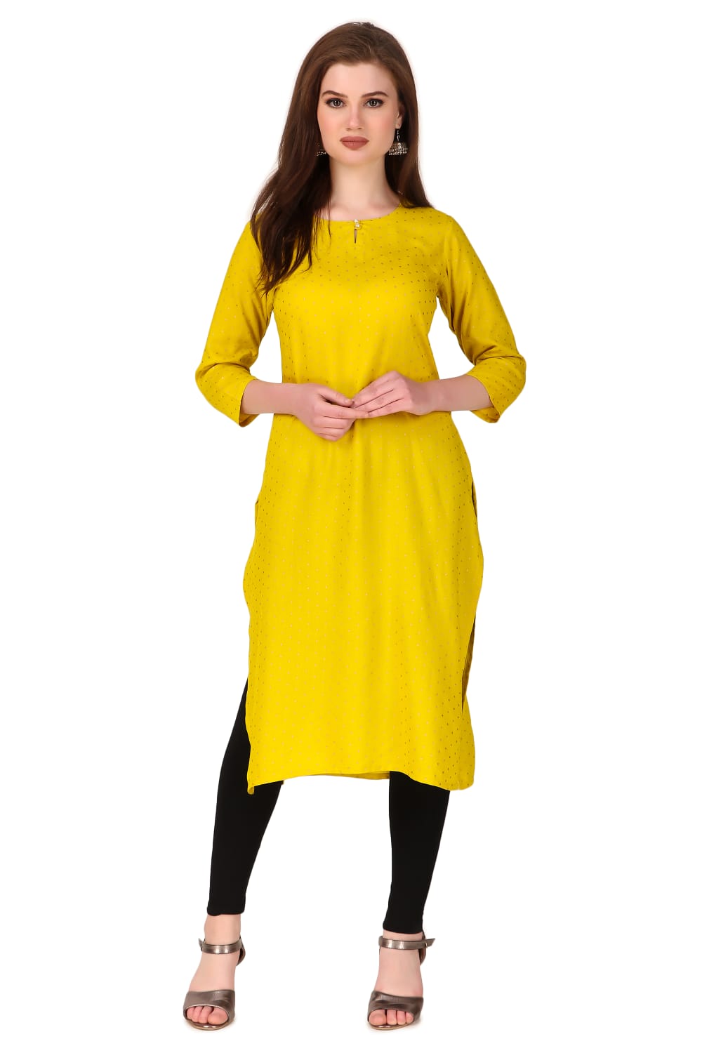 YELLOW POLKA ASH KURTA