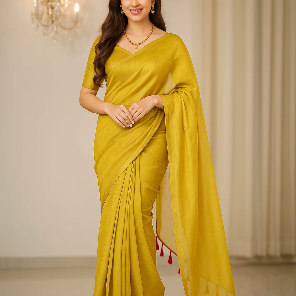 Metallic Yellow Tissue Saree